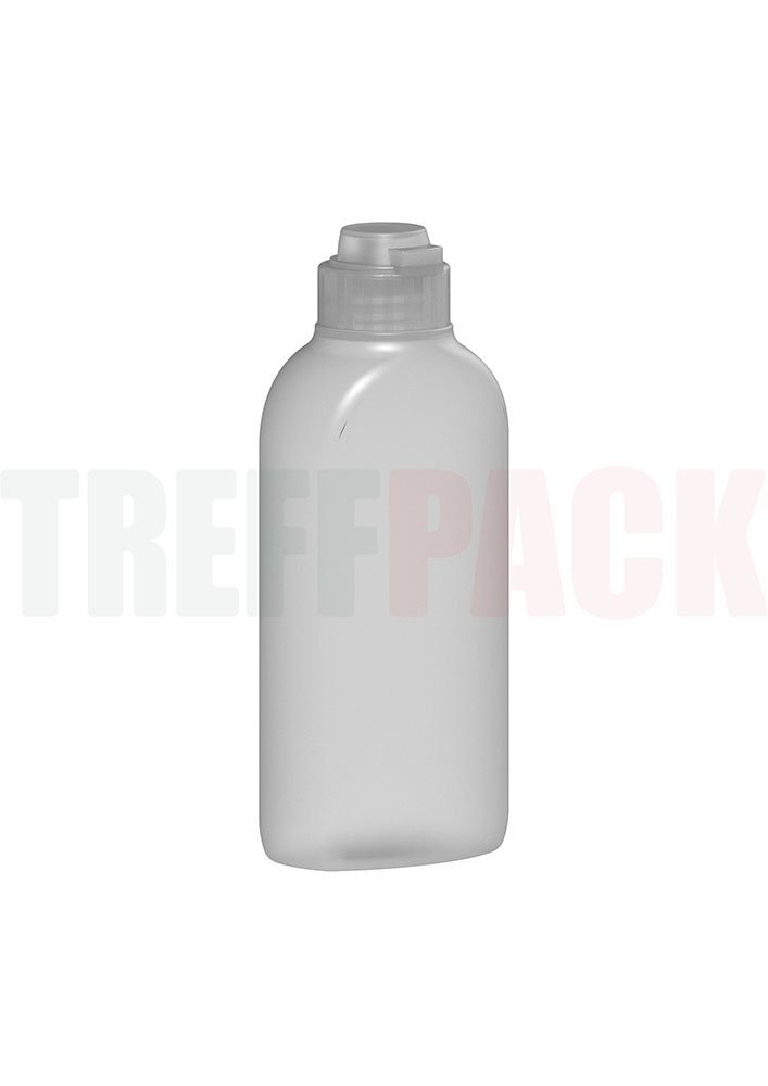 Translucent Flip-Top Cap ND22 on a 100 ml HDPE Bottle