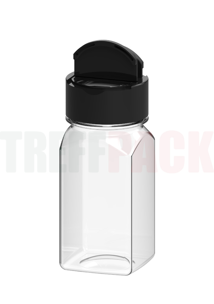 100 ml PET Dose viereckig, klar, Mündung 38 mm