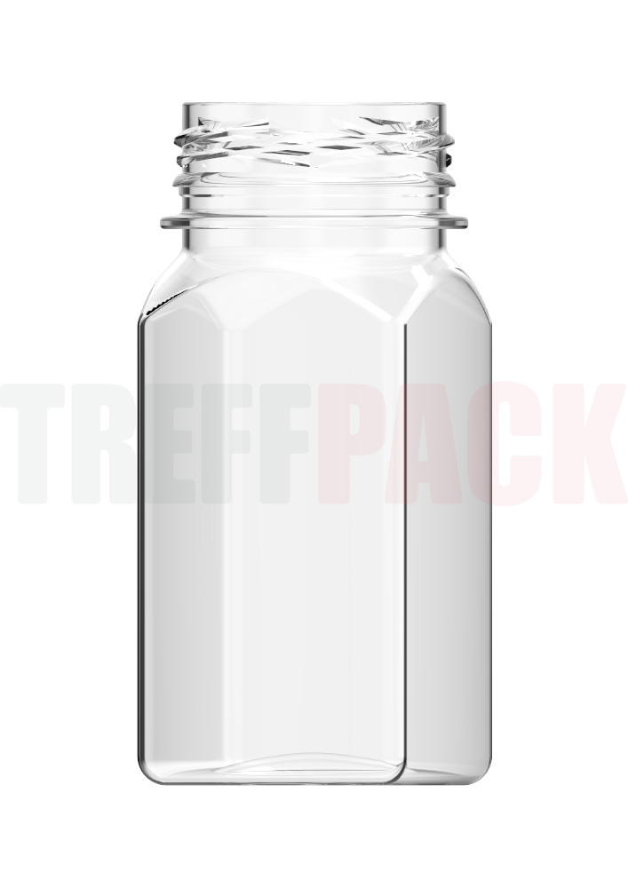 100 ml PET Dose viereckig, klar, Mündung 38 mm PET Dose 100 ml